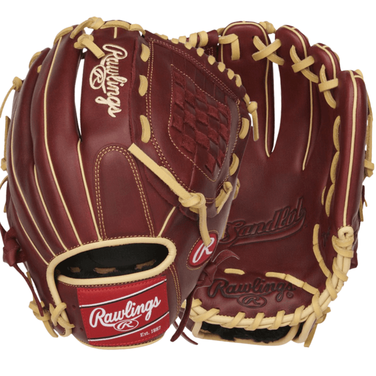 Rawlings Sandlot Series 12" left-hand throw glove with pro-style patterns in rich brown leather.