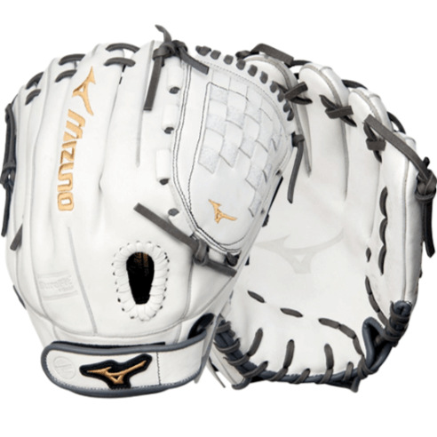Mizuno MVP Prime FP 12" softball glove in white and grey for professional performance and durability.