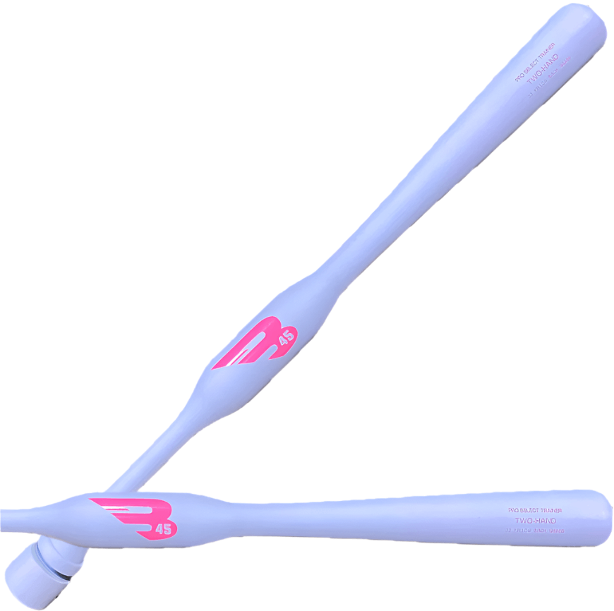 B45 Custom Two-Hand Trainer Baseball Bat, highlighting front and back with weighted design for improved swing training.