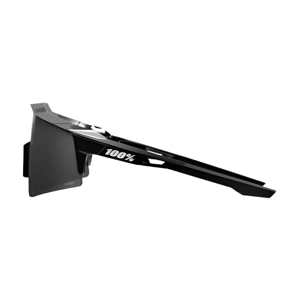 100% Speedcraft SL Soto 1 sunglasses in polished black chrome with HiPER mercury mirror lens, side view design.