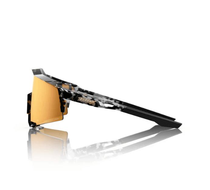 100% Speedcraft Money Mike 3 sunglasses in polished black tortoise with HiPER 24K gold mirror lens, stylish side view.