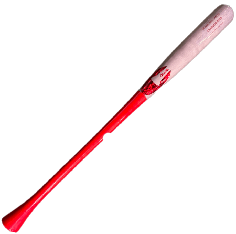 Chandler BH3 Maple Wood Baseball Bat - Imperial shown from the side, highlighting its long tapered barrel and red handle.