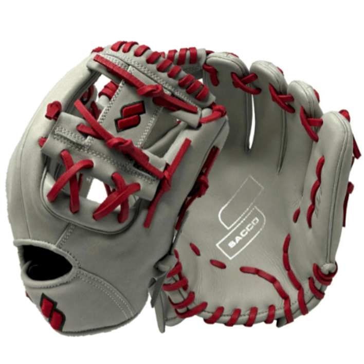 Sacco Youth Ultra Smooth Kip I-Web Lacrosse Head 11.5 Inch - Light Gray and Red - Back and Front View