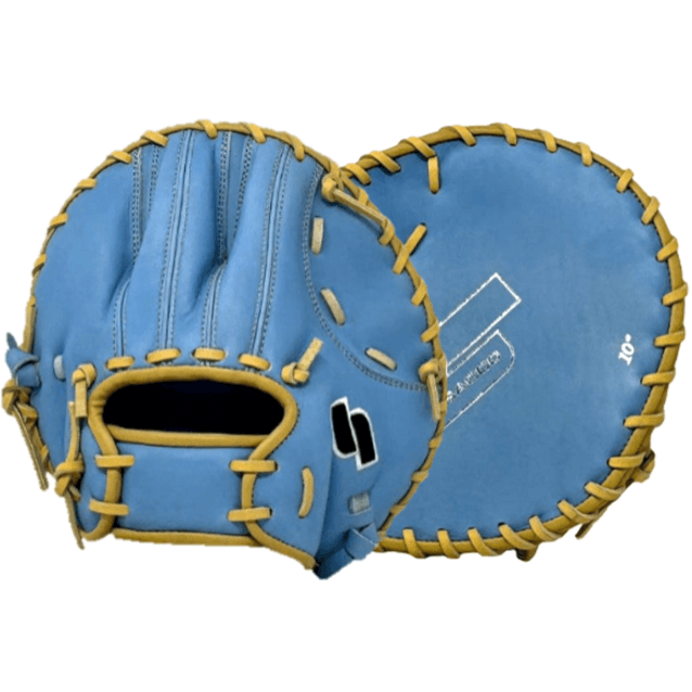 Sacco Ultra Smooth Kip 10 Flat Light Blue glove with cushioned thumb and pinky, featuring durable light blue leather.