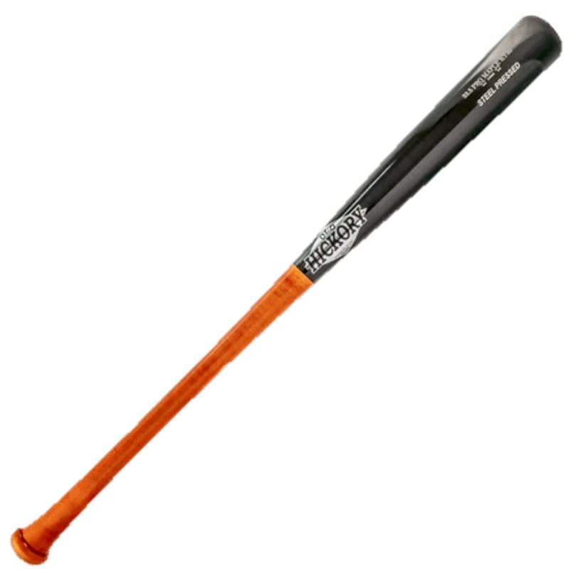 Old Hickory KT30 Steel Pressed wood baseball bat with an orange handle and a black barrel finish.