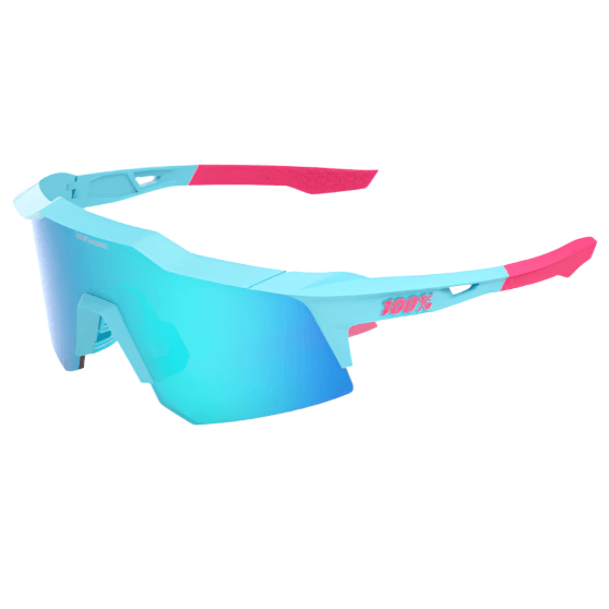 100% Speedcraft XS LE sunglasses in Blue Topaz Mirror Lens with blue and pink frame for youth athletes.