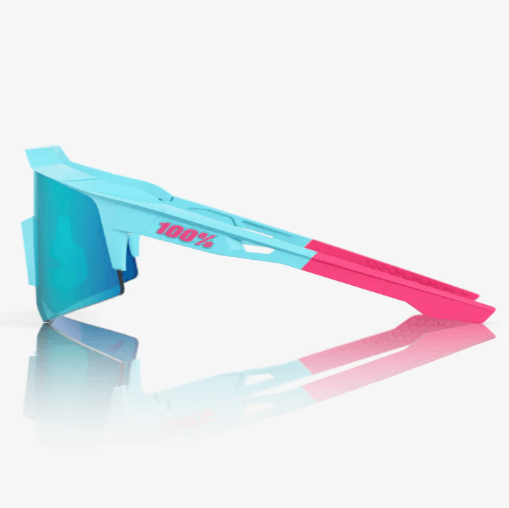100% Speedcraft XS LE Tatis 4 sunglasses in blue and pink with blue topaz mirror lens, designed for youth and small faces.