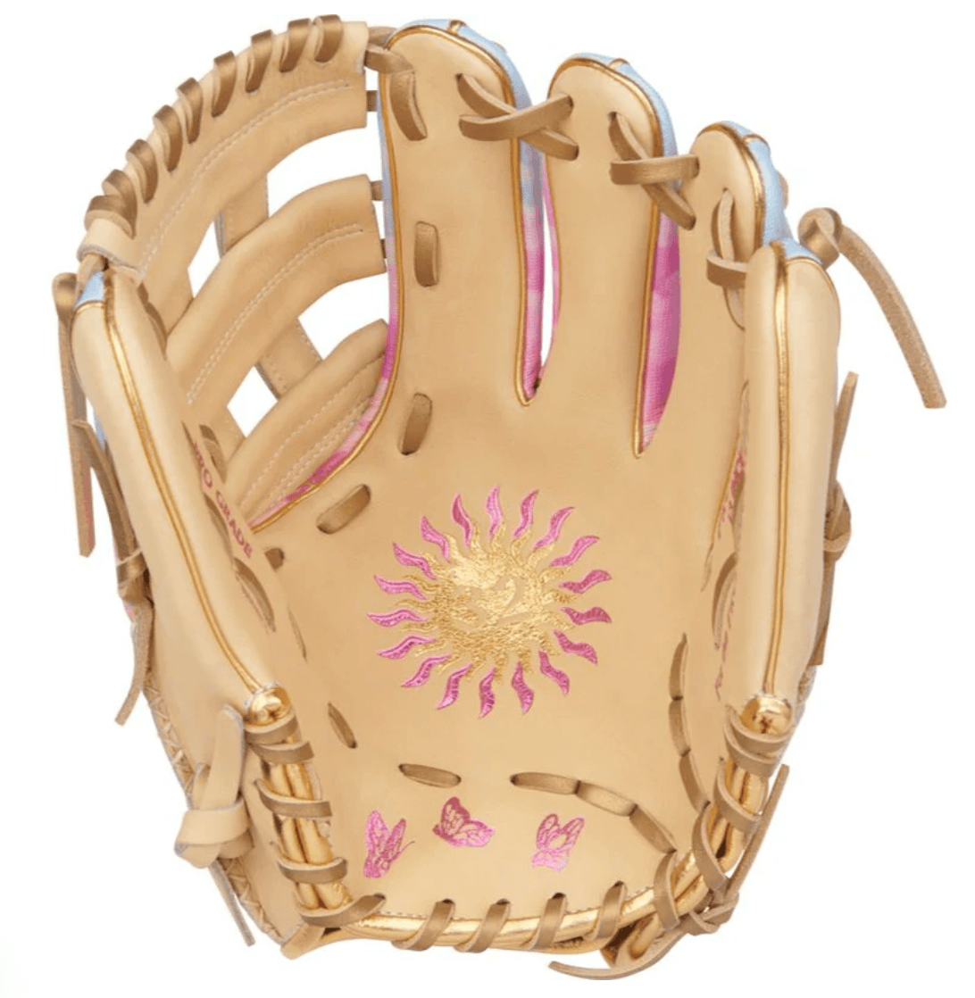 Rawlings Heart Of The Hide Sierra Romero 12-inch infield glove featuring sun and butterfly design, ideal for elite performance.