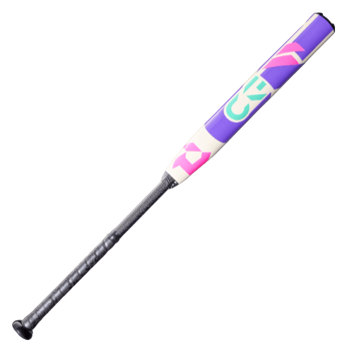 2026 DeMarini CF FP FE (-10) fastpitch softball bat with colorful design, ideal for young players.