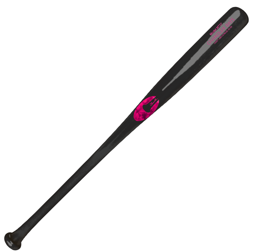 Side profile view of Chandler MT27 Maple Wood Baseball Bat Black Pink with pink accent on barrel.