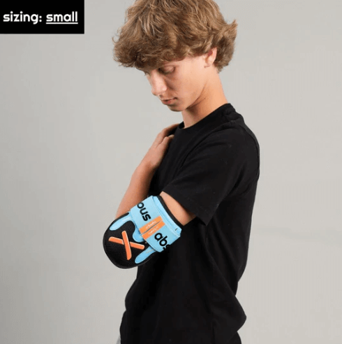 Side view of Absolutely Ridiculous Ice Cream Collection - Pushin' P Elbow Guard - Youth worn on a person's arm, size small.