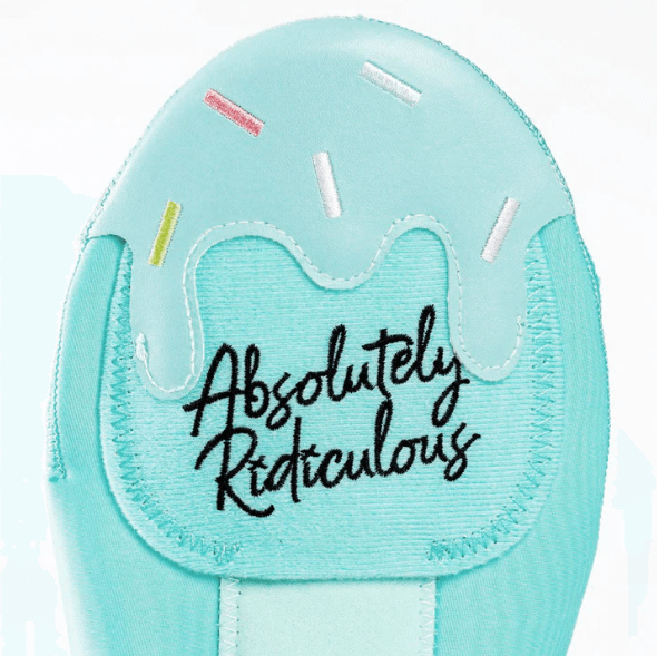 Top view of Absolutely Ridiculous Mint Dipped Ice Cream Sliding Mitt Youth showing sprinkle design and logo stitching.