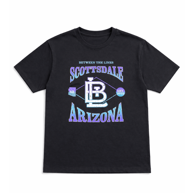BTL Scottsdale Diamond T-Shirt with logo and text design on front, black color.