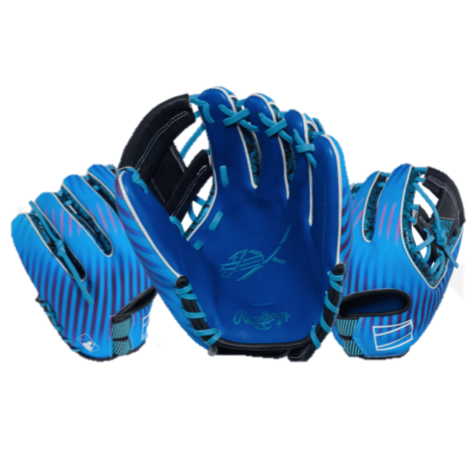 Rawlings REV1X Series REV204-2XRN 11.5" Baseball Glove RHT, blue palm view, I-web design, contrasting laces