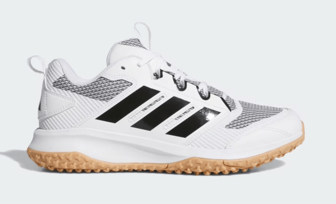 Adidas Adizero DGT Turf Shoes - Wht/CBLA side profile showing black stripes and gum outsole