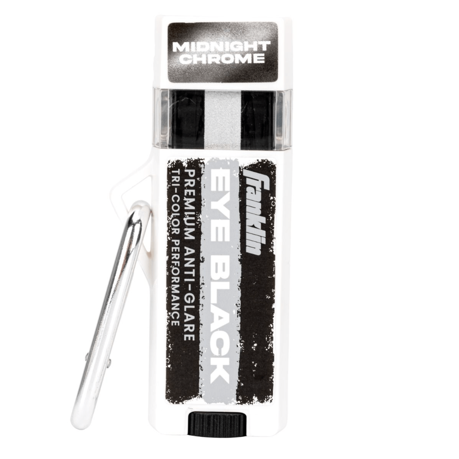 Front view of Franklin MLB Colored Eye Black - Midnight Chrome stick with cap and clip showing.