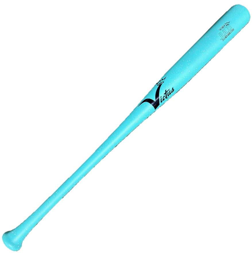 Victus King of Juco Youth Nuke Stick wood bat, full diagonal view showing Flat Mint finish and King of Juco barrel branding