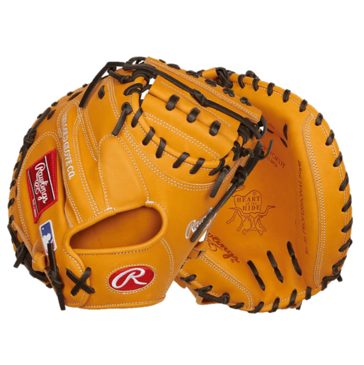 A Rawlings baseball glove in tan leather with black laces, shown from the back and side against a plain white background.