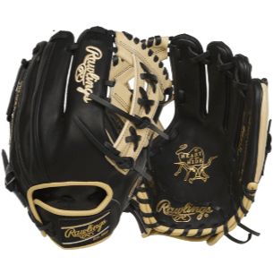 Rawlings Heart of the Hide 11.75" R2G ContoUR fit baseball glove in black and beige, ideal for versatile play.