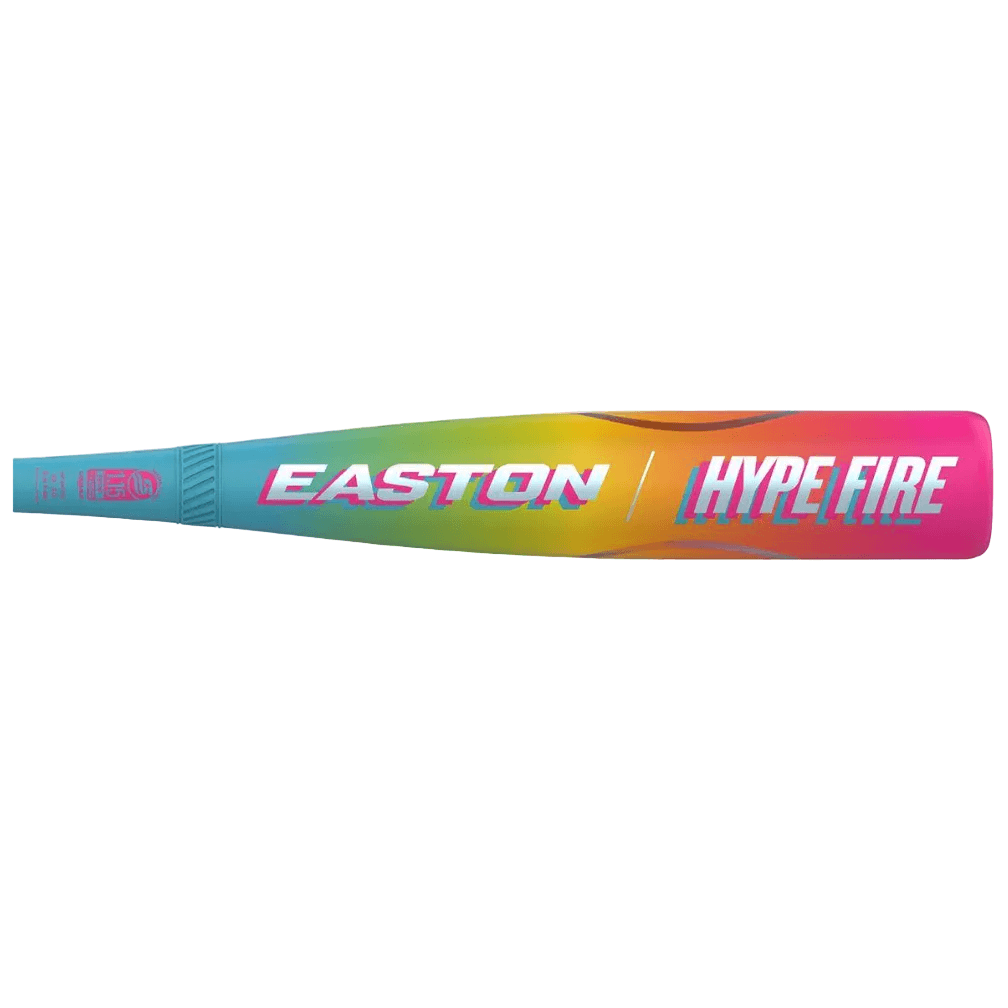 Side profile view of 2026 Easton Hype Fire (-10) USSSA Baseball Bat with colorful graphics and visible logos.