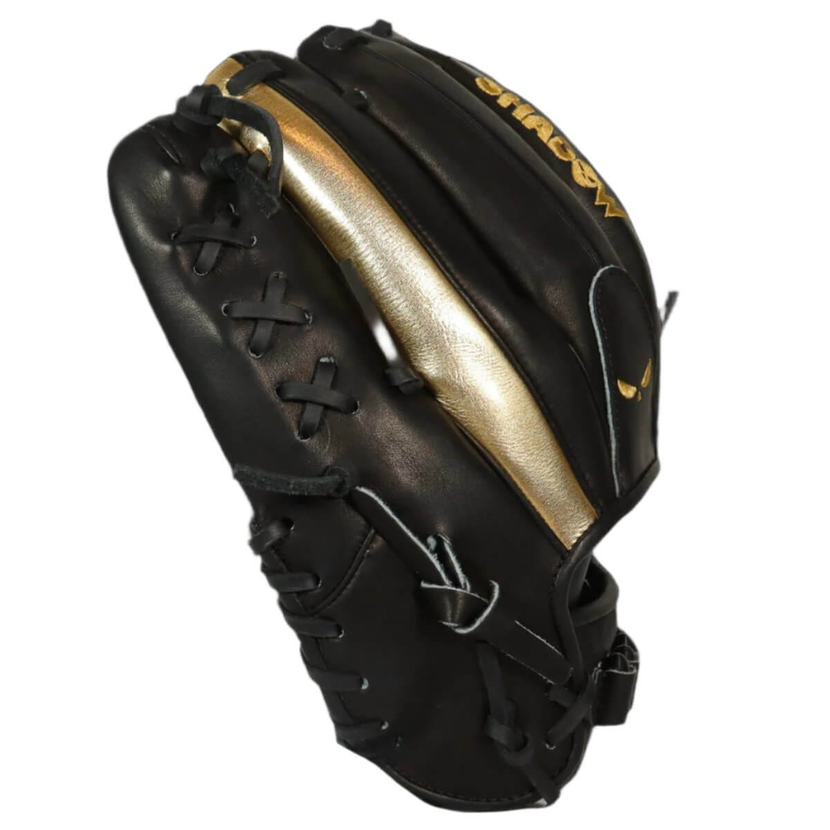 Shadow 13 Slinger 12" RHT baseball glove in black with brass inlays, made from durable Japanese Kip Leather.