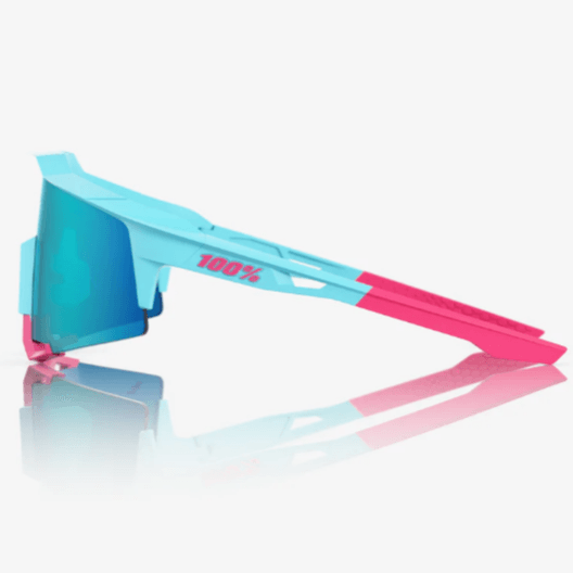 100% Speedcraft LE Tatis 4 Soft Tact Blue sunglasses in blue and pink with blue topaz mirror lens for sports performance.