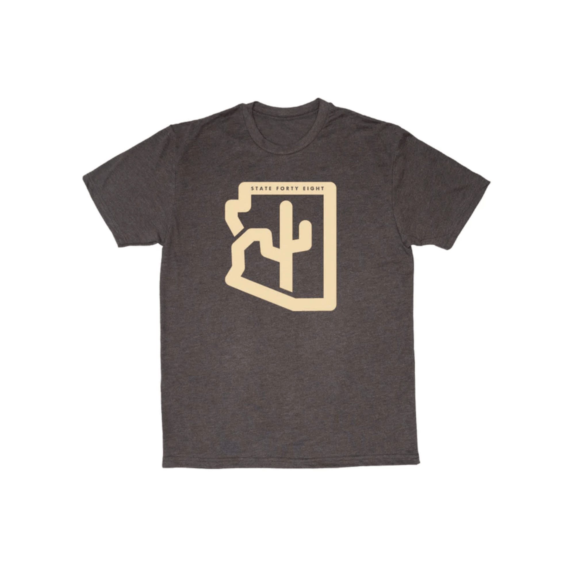 State Forty Eight men's crew neck t-shirt in cactus brown with cream design, perfect for Arizona enthusiasts.