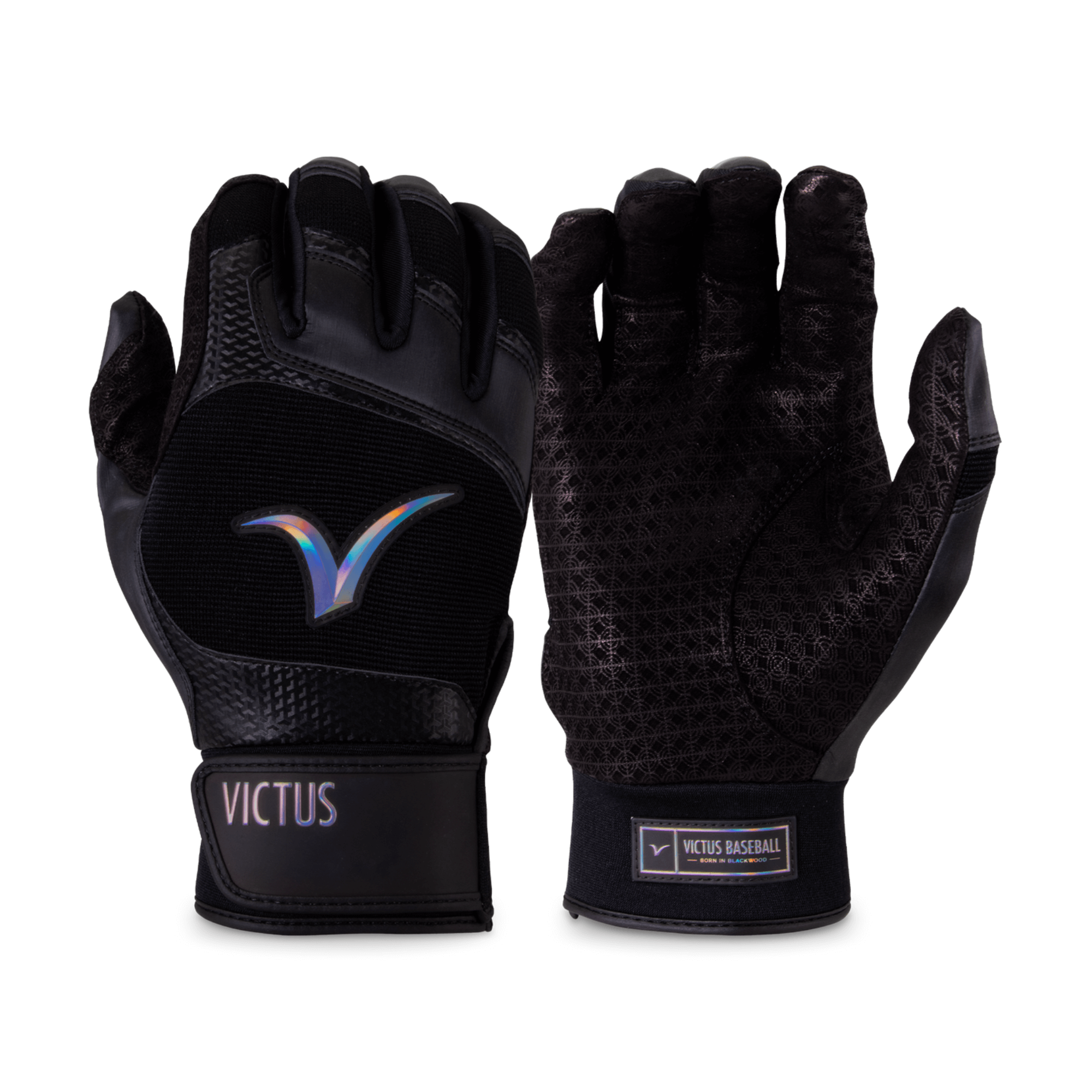 Victus Debut 2.0 batting gloves in black with Pittards sheepskin palm and Carbonium synthetic back for enhanced grip and flexibility.