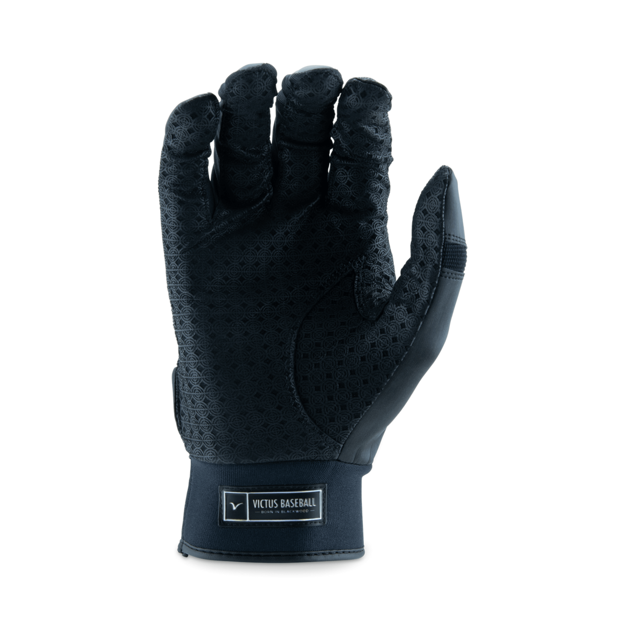 Victus Showtime batting glove for adults in black, featuring a Cabretta sheepskin palm and breathable design for enhanced grip.
