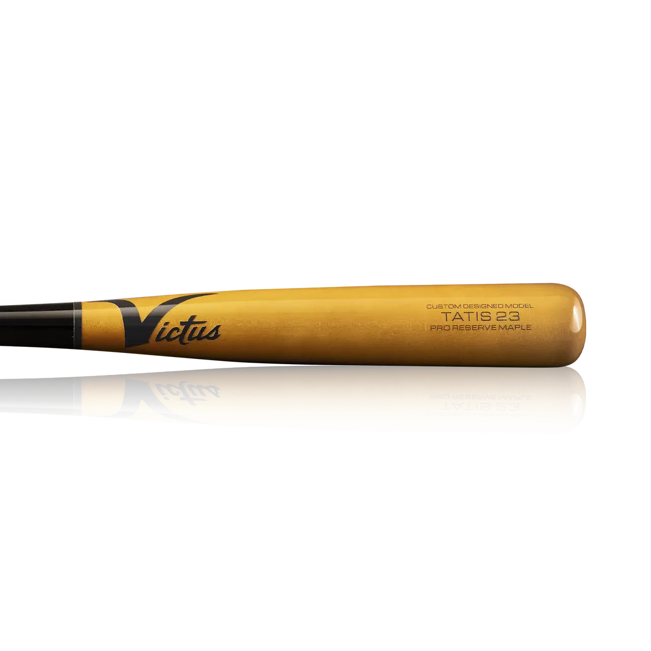 Victus TATIS23 Black/Walnut Maple Pro Reserve bat with flared knob and medium handle, perfect for power hitters.