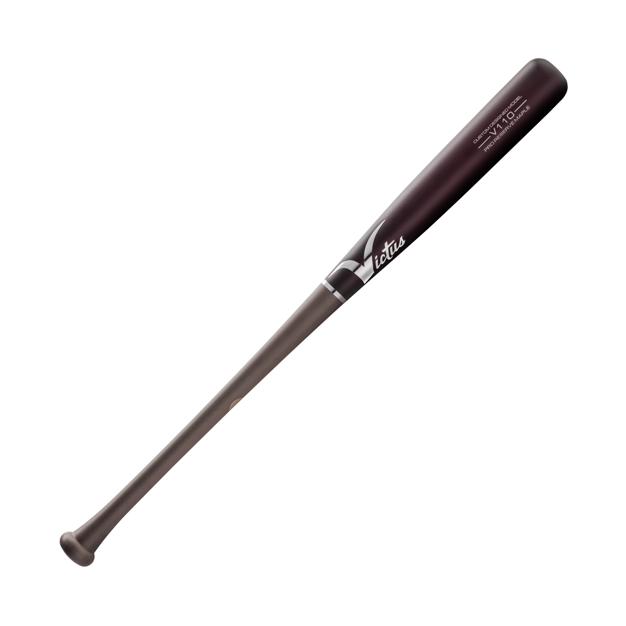 Victus V110 Pro Reserve bat in Flat Gray and Flat Dark Cherry Maple, showcasing balanced design and medium barrel.