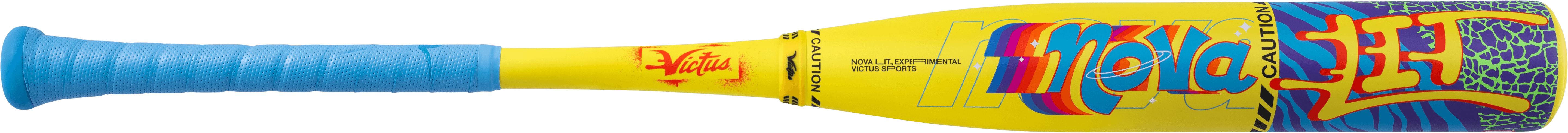 Victus Nova LIT (-8) USSSA Baseball Bat with vibrant yellow and blue design.