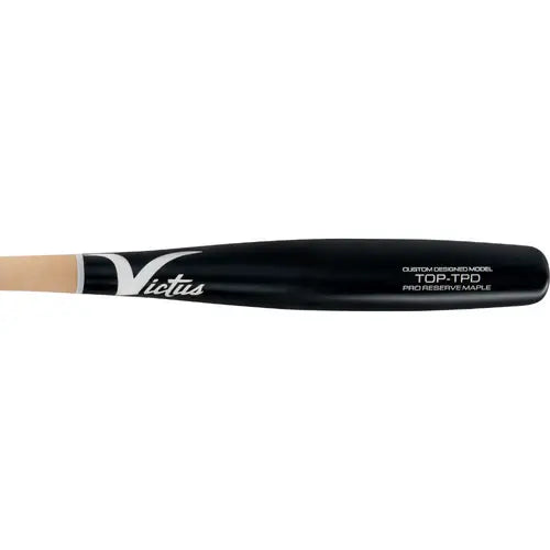 Victus Top Torpedo Pro Reserve Natural/Black Wood Bat with traditional knob and balanced feel, designed for homeruns.