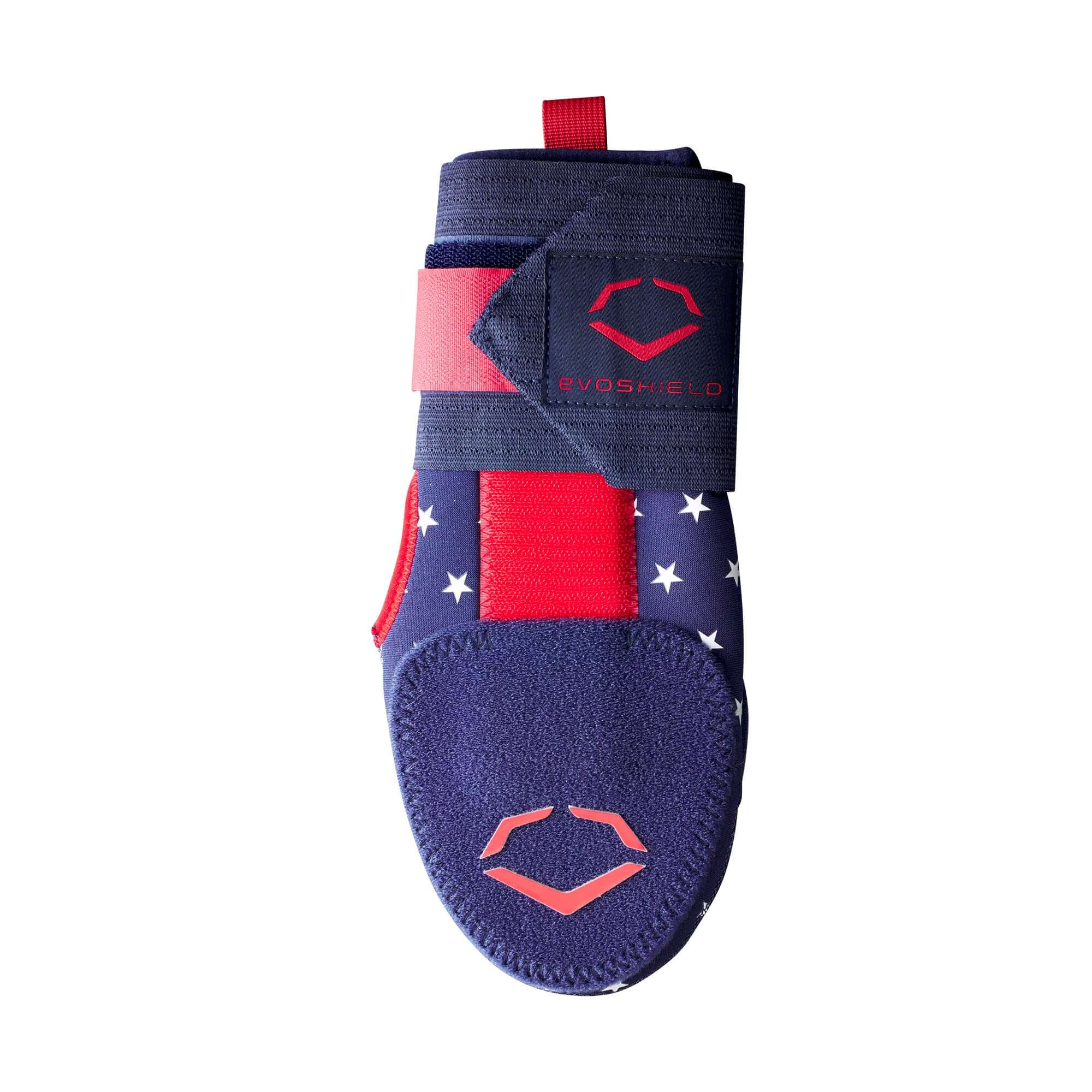Evoshield Sliding Mitt in Navy, Scarlet, and White with protective features for safe base sliding.