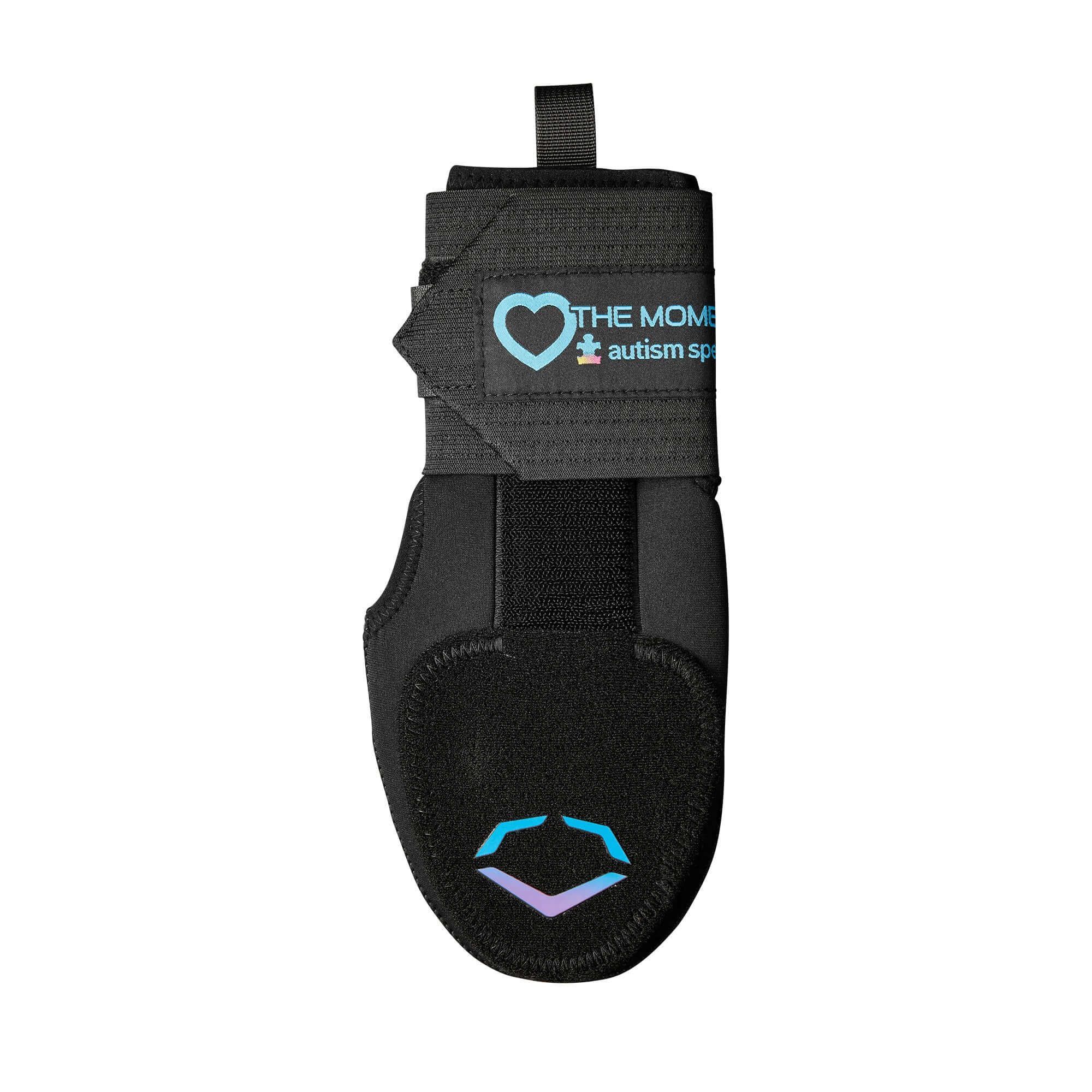 Evoshield Autism Speaks Sliding Mitt LH featuring protective plates and elastic compression straps, Love the Moment colorway.