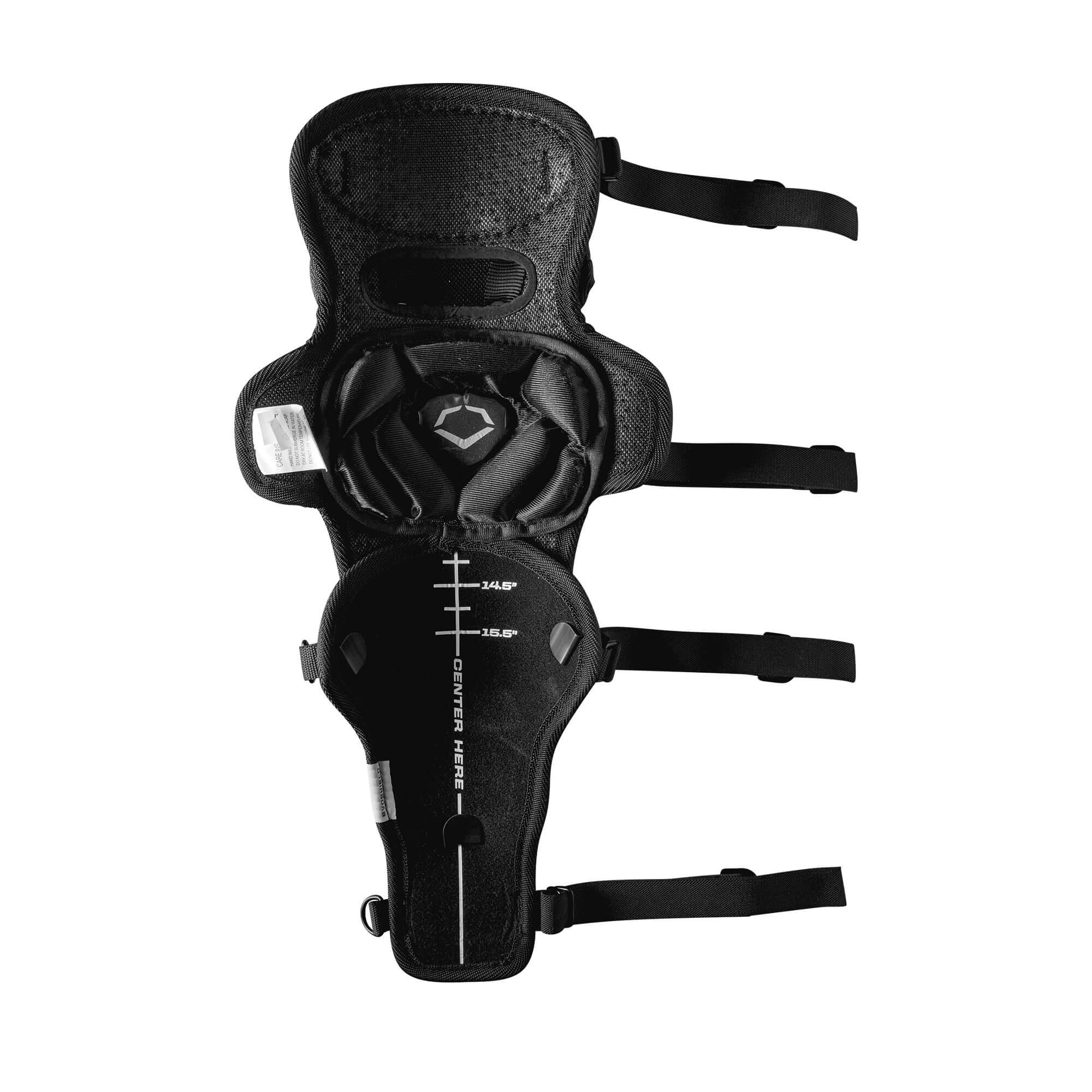 Evoshield Pro-SRZ Catcher's Upper Leg Guards featuring adjustable straps and reinforced knee construction.