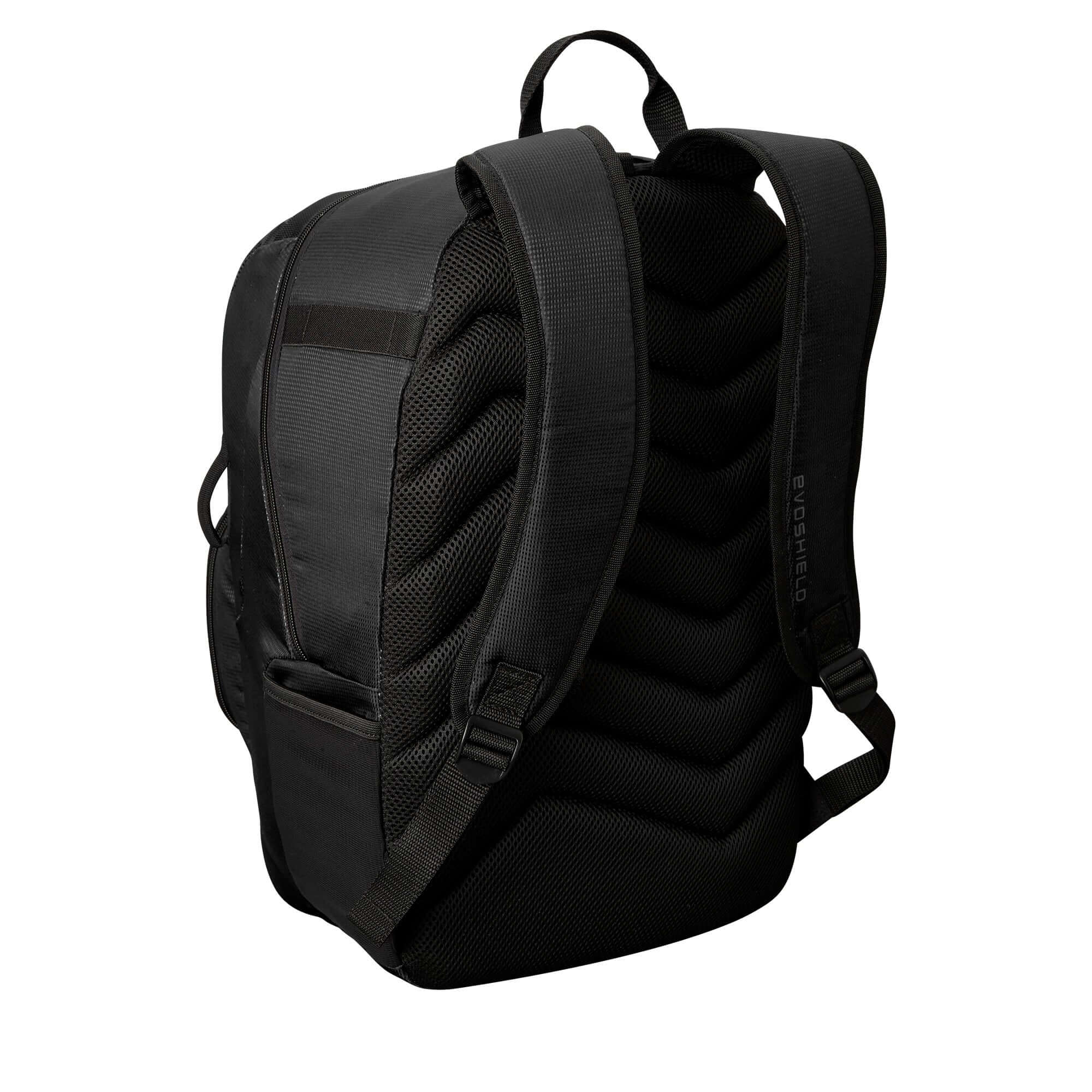 Evoshield SRZ-1 backpack showing side view with padded straps and mesh design for comfortable carrying.