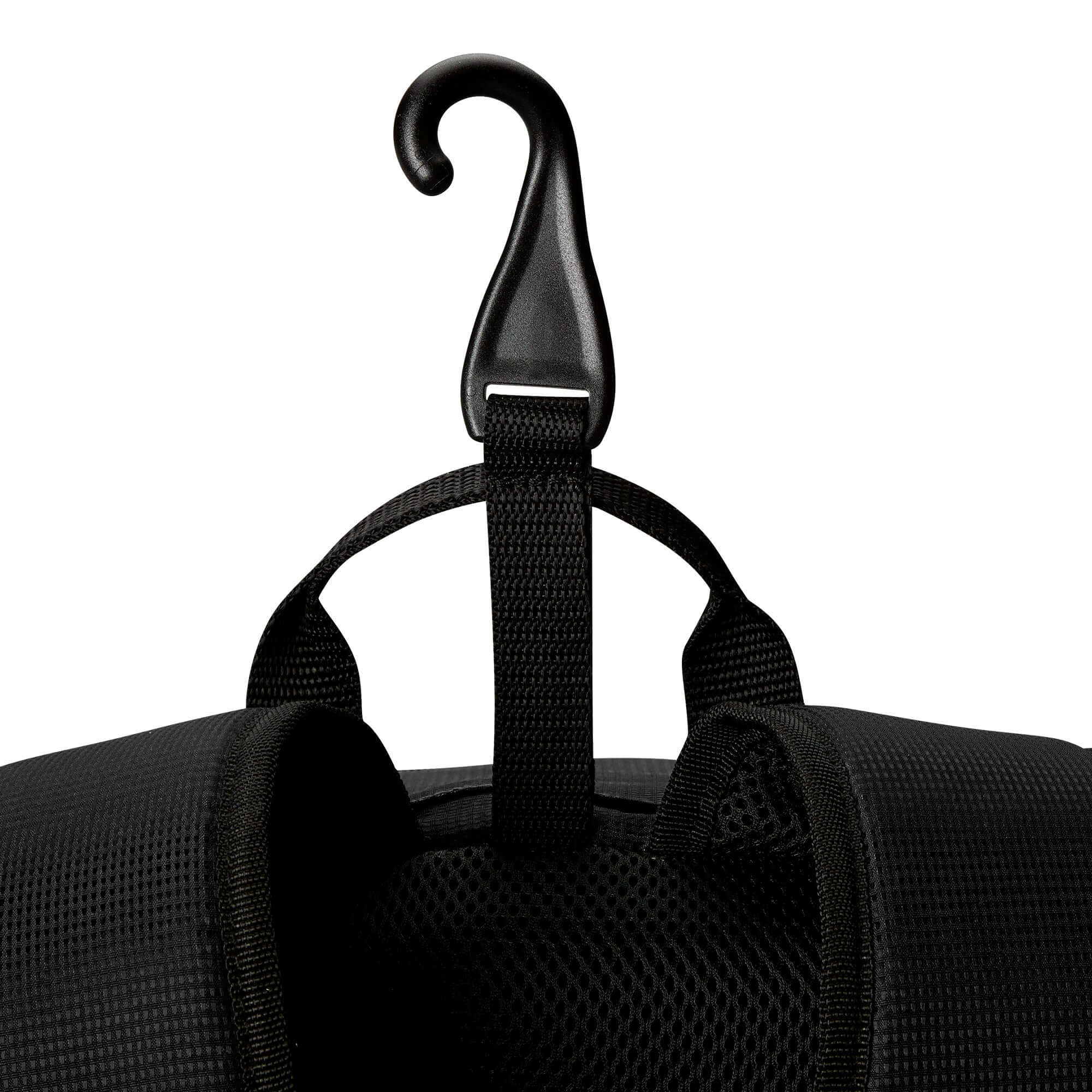 Evoshield SRZ-1 backpack hook detail for easy hanging and storage convenience.