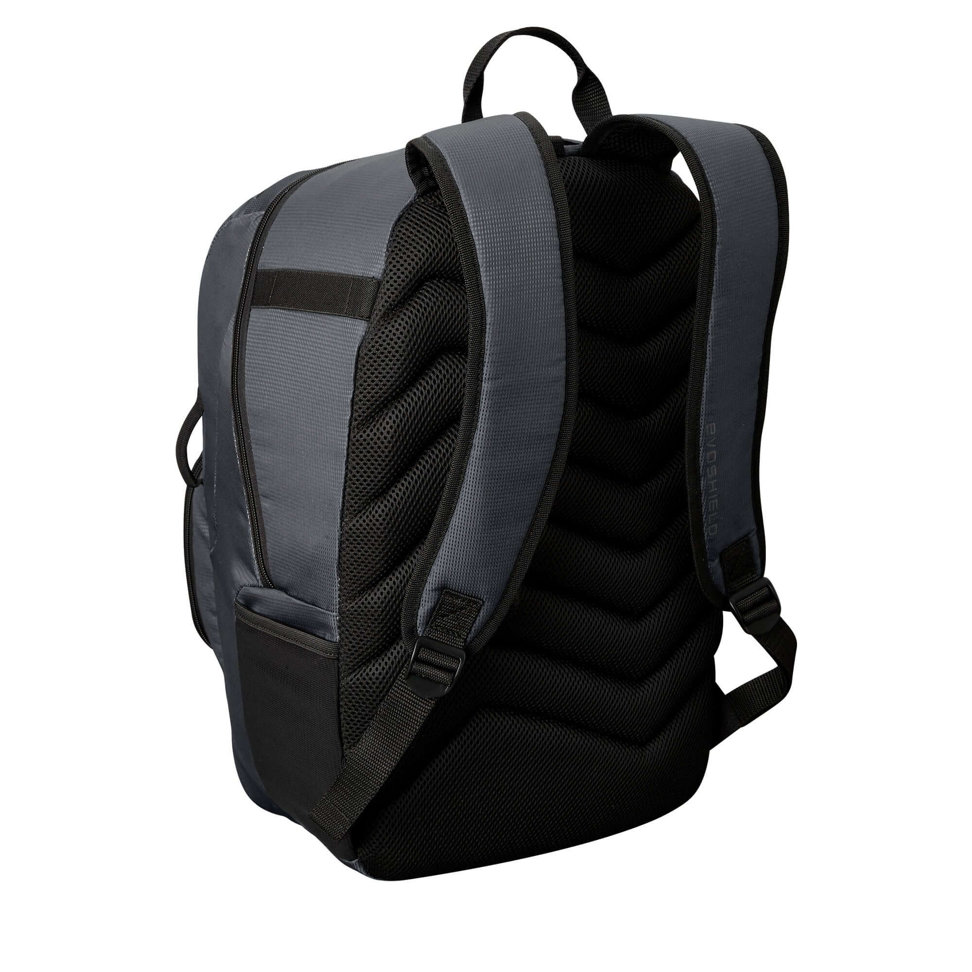 EvoShield SRZ-1 Backpack side view showcasing padded straps and spacious design for youth sports gear.