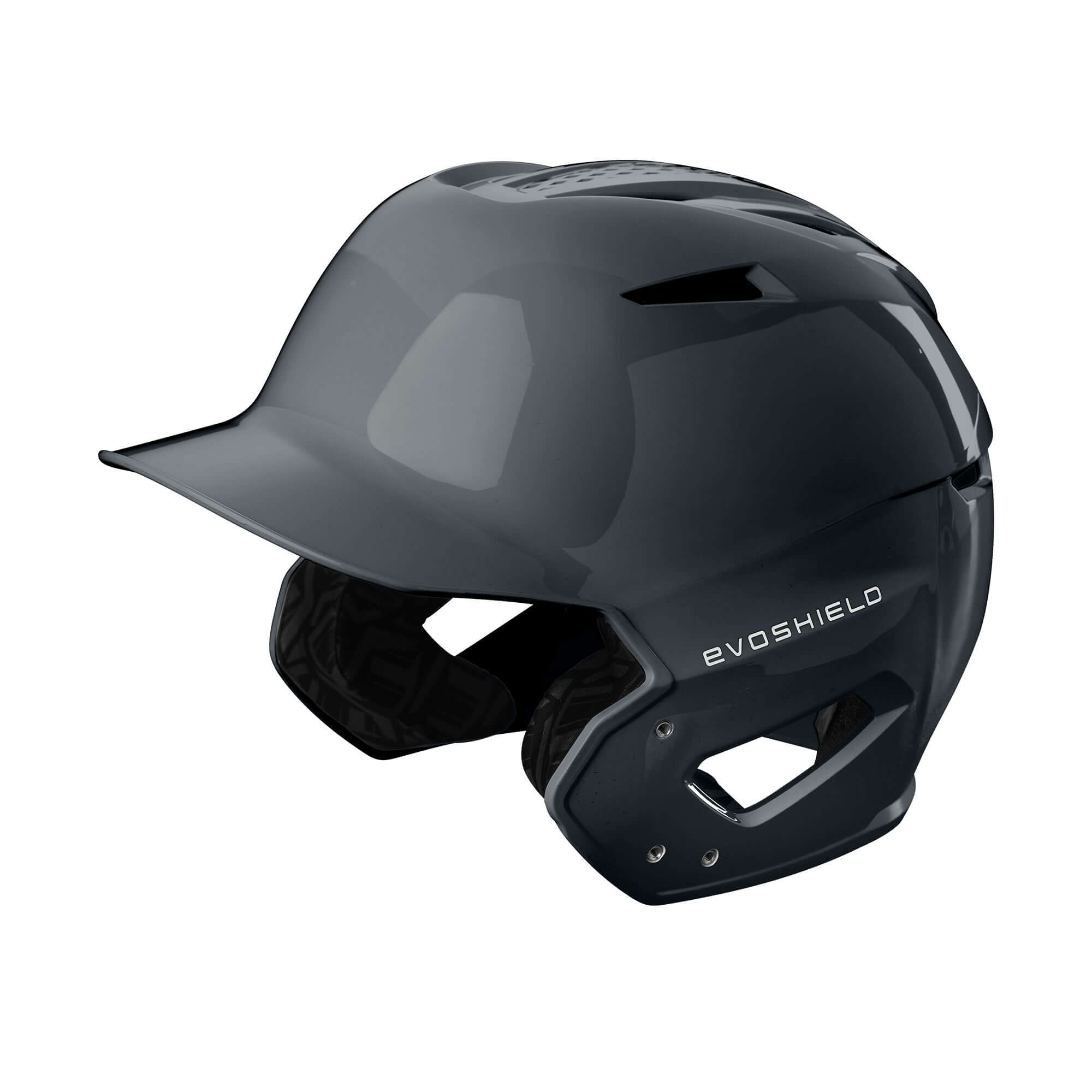 Evoshield XVT 2.0 Batting Helmet in glossy charcoal, featuring low-profile shell and premium protection for hitters.