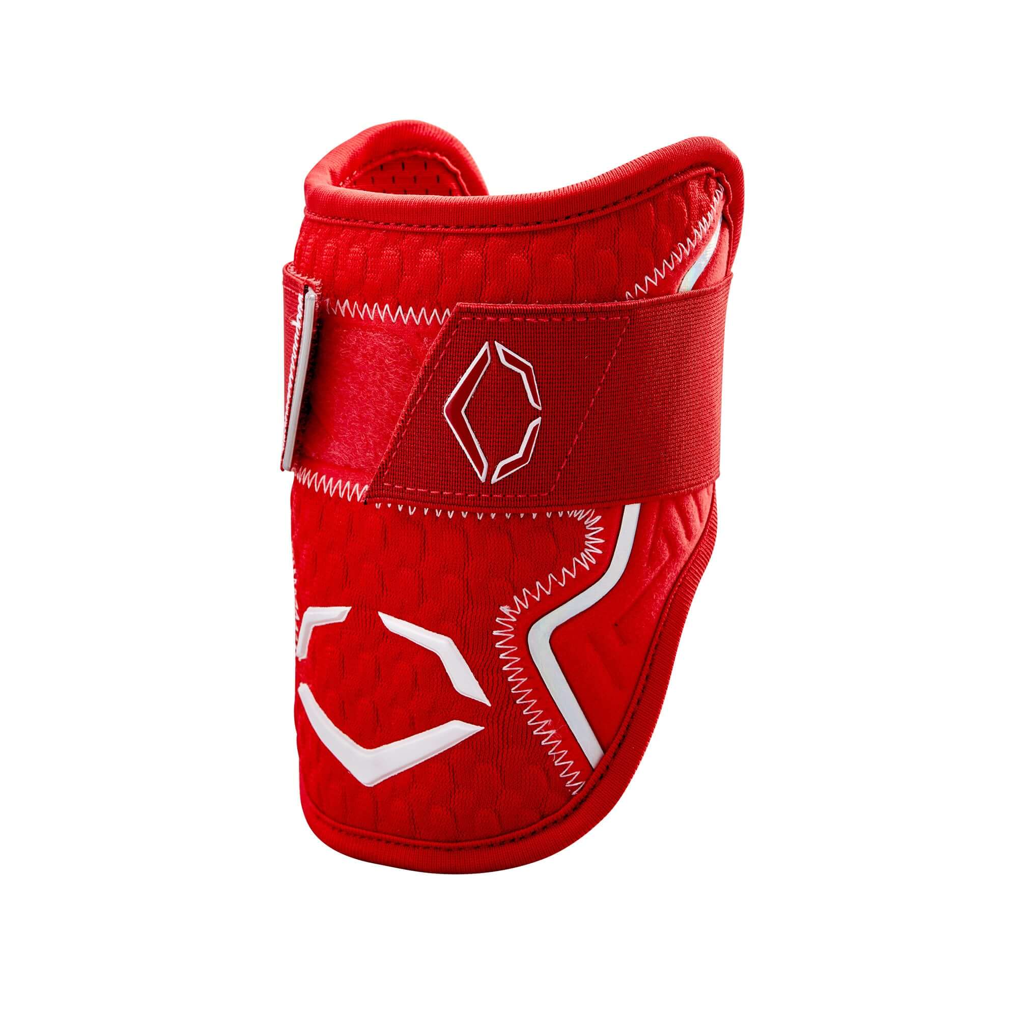 Evoshield Pro-SRZ 2.0 Elbow Guard in Scarlet color, featuring Gel-to-Shell technology for ultimate batters protection.