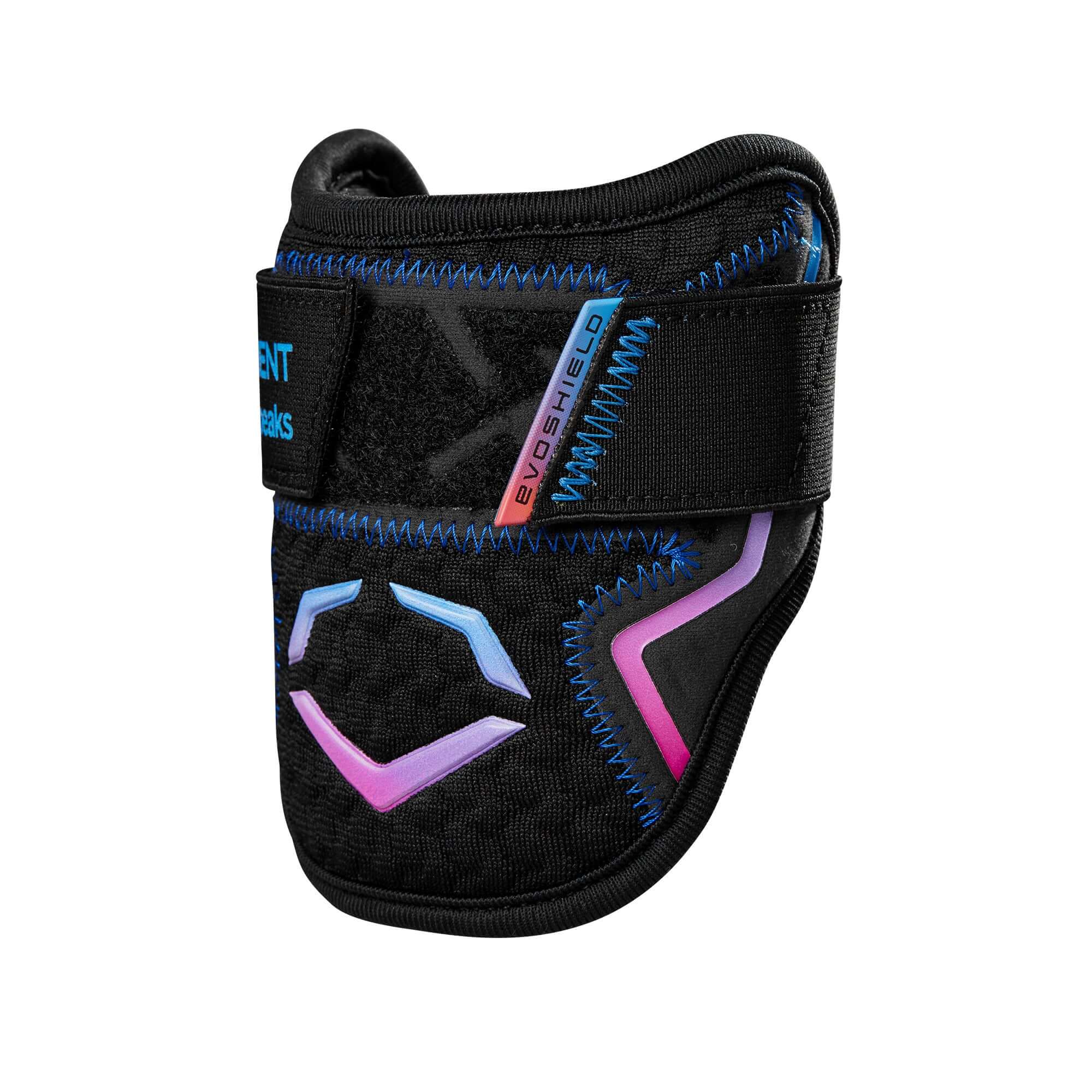 Evoshield Autism Speaks Pro SRZ 2.0 Single Strap Elbow Guard in Black with Blue and Purple Gradient Logos.