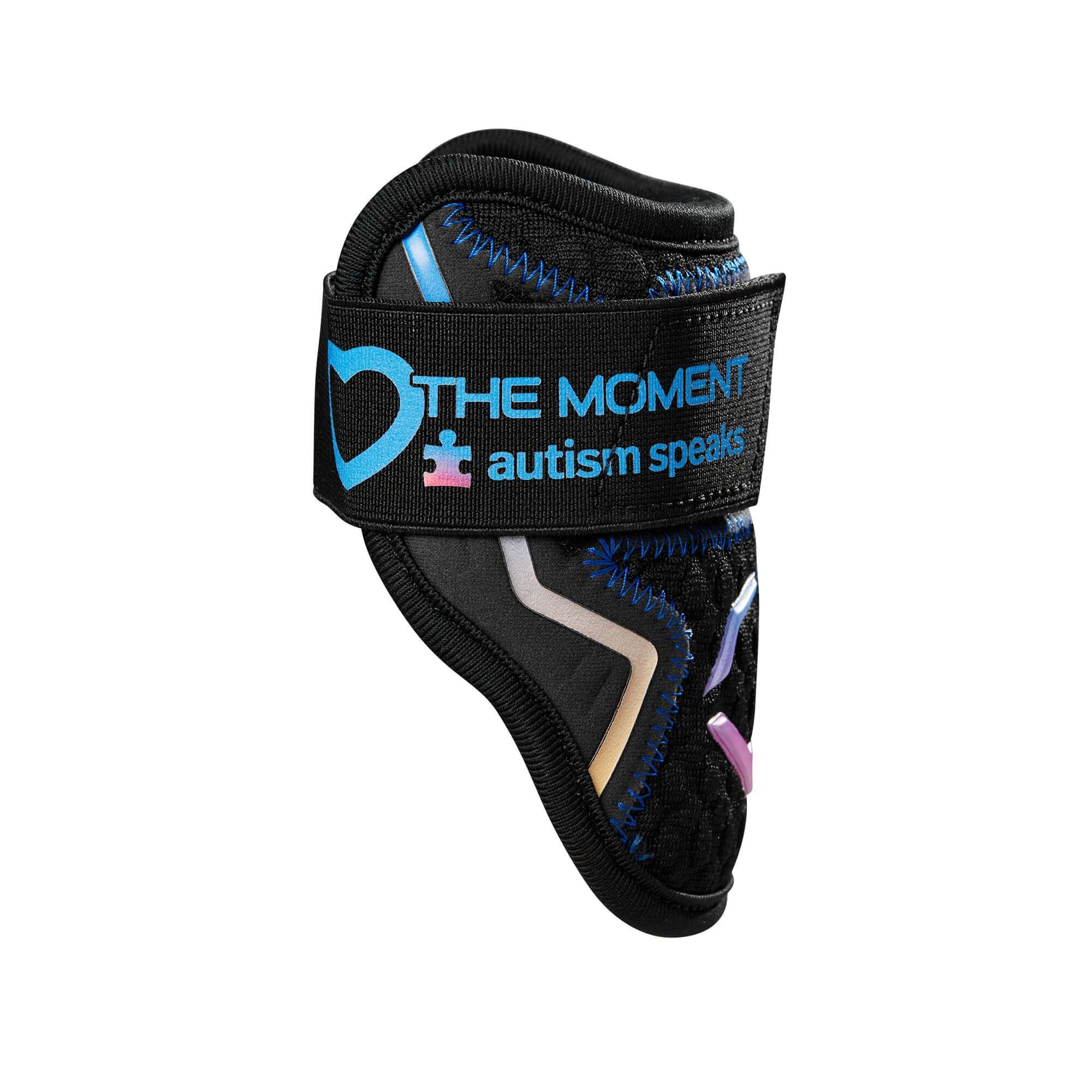 Evoshield Autism Speaks Pro SRZ 2.0 Elbow Guard featuring Gel-to-Shell Technology in Black, Blue, and Purple colorway.