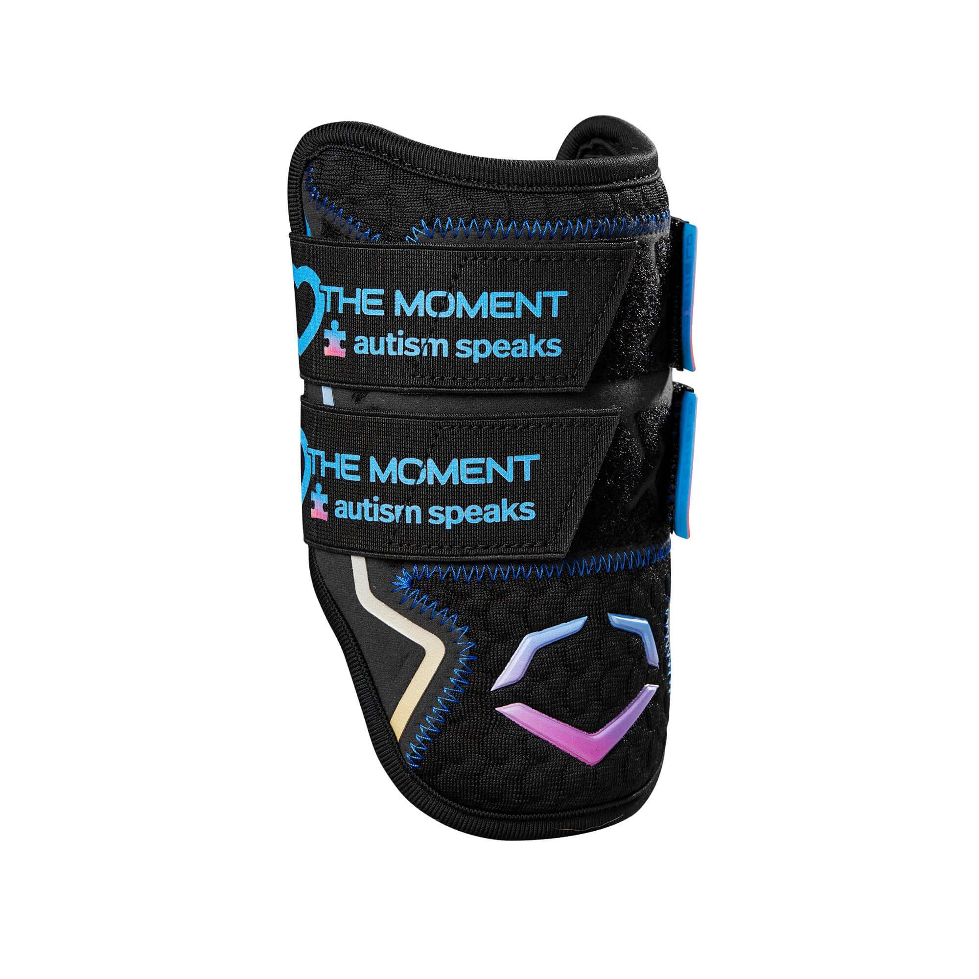 Evoshield Autism Speaks Pro SRZ 2.0 Double Strap Elbow Guard with gel-to-shell technology and iridescent pull tabs.