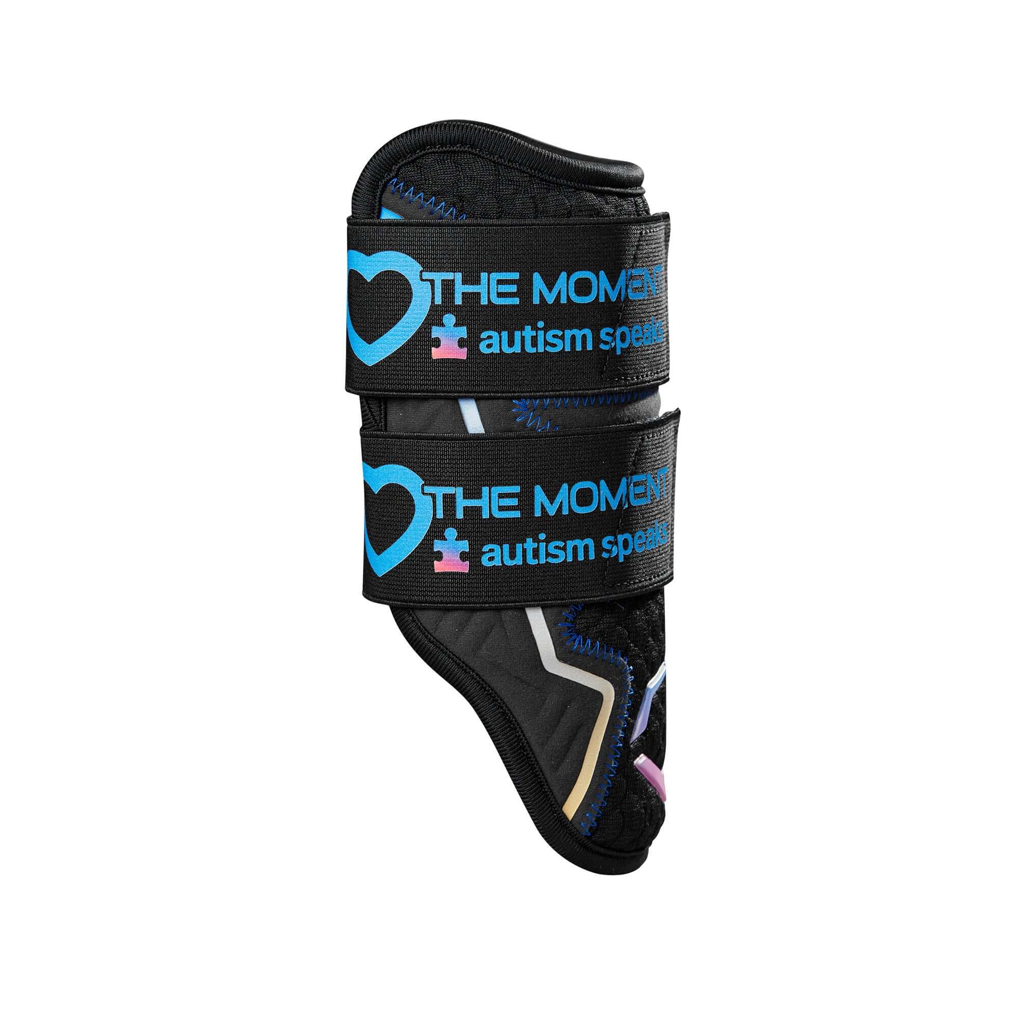 Evoshield Autism Speaks Pro SRZ 2.0 Double Strap Elbow Guard with gel-to-shell technology and iridescent pull tabs.