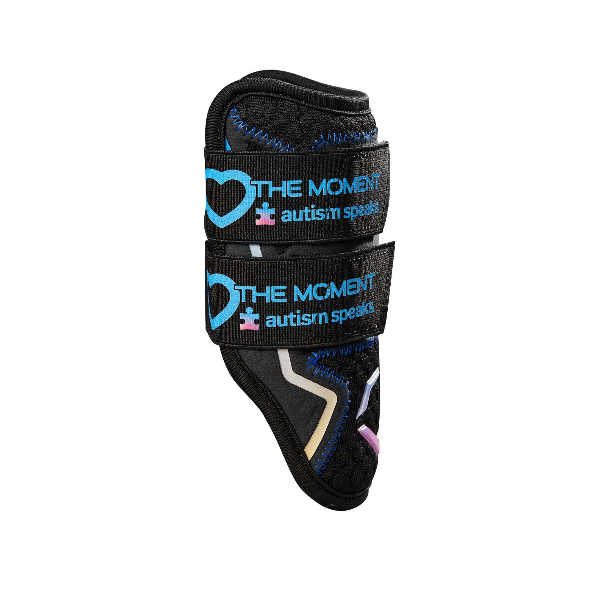 Evoshield Autism Speaks Pro SRZ 2.0 double strap elbow guard with gel-to-shell technology and iridescent pull tabs.