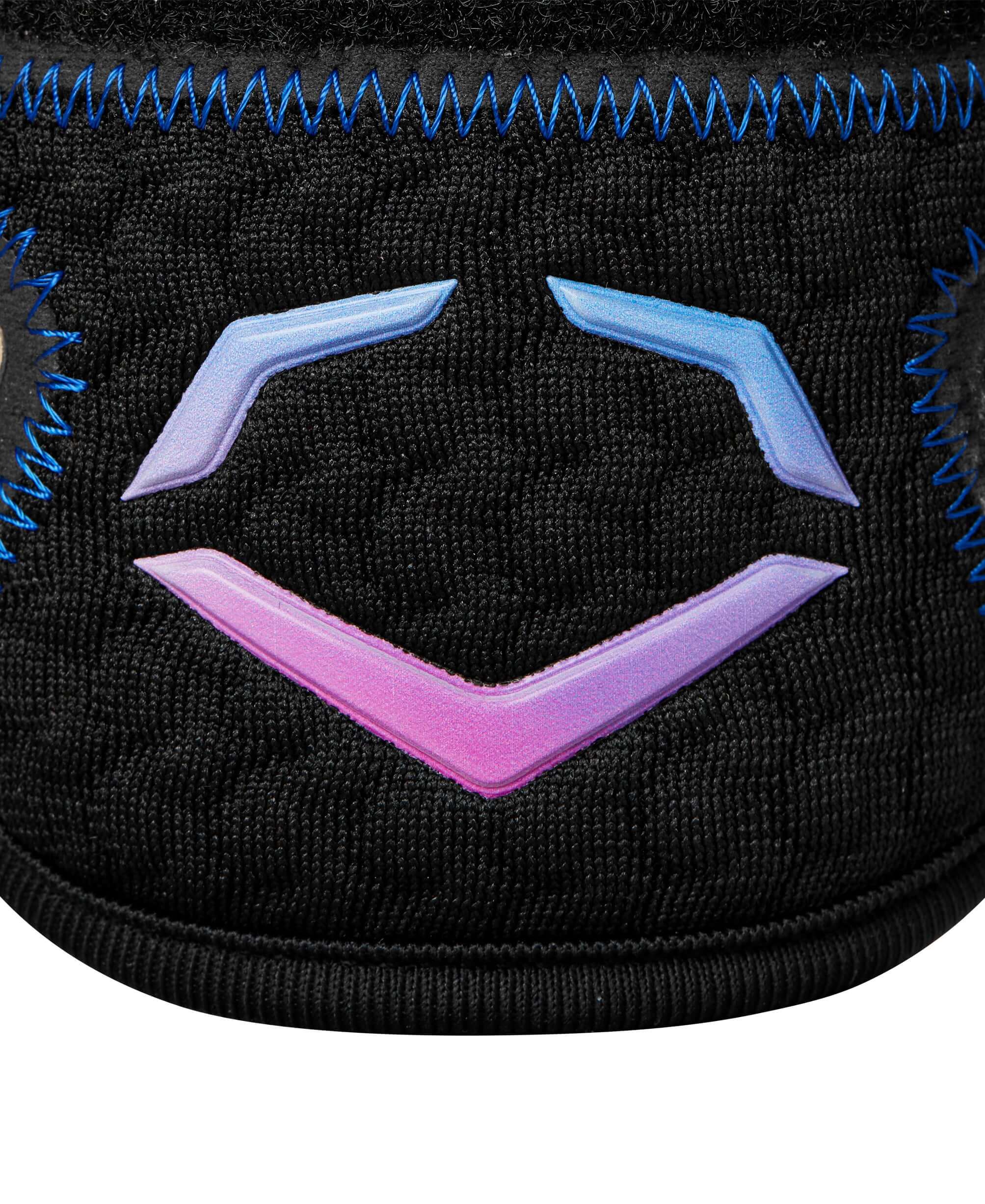 Evoshield Autism Speaks Pro SRZ 2.0 elbow guard featuring iridescent logo design on a black fabric background.