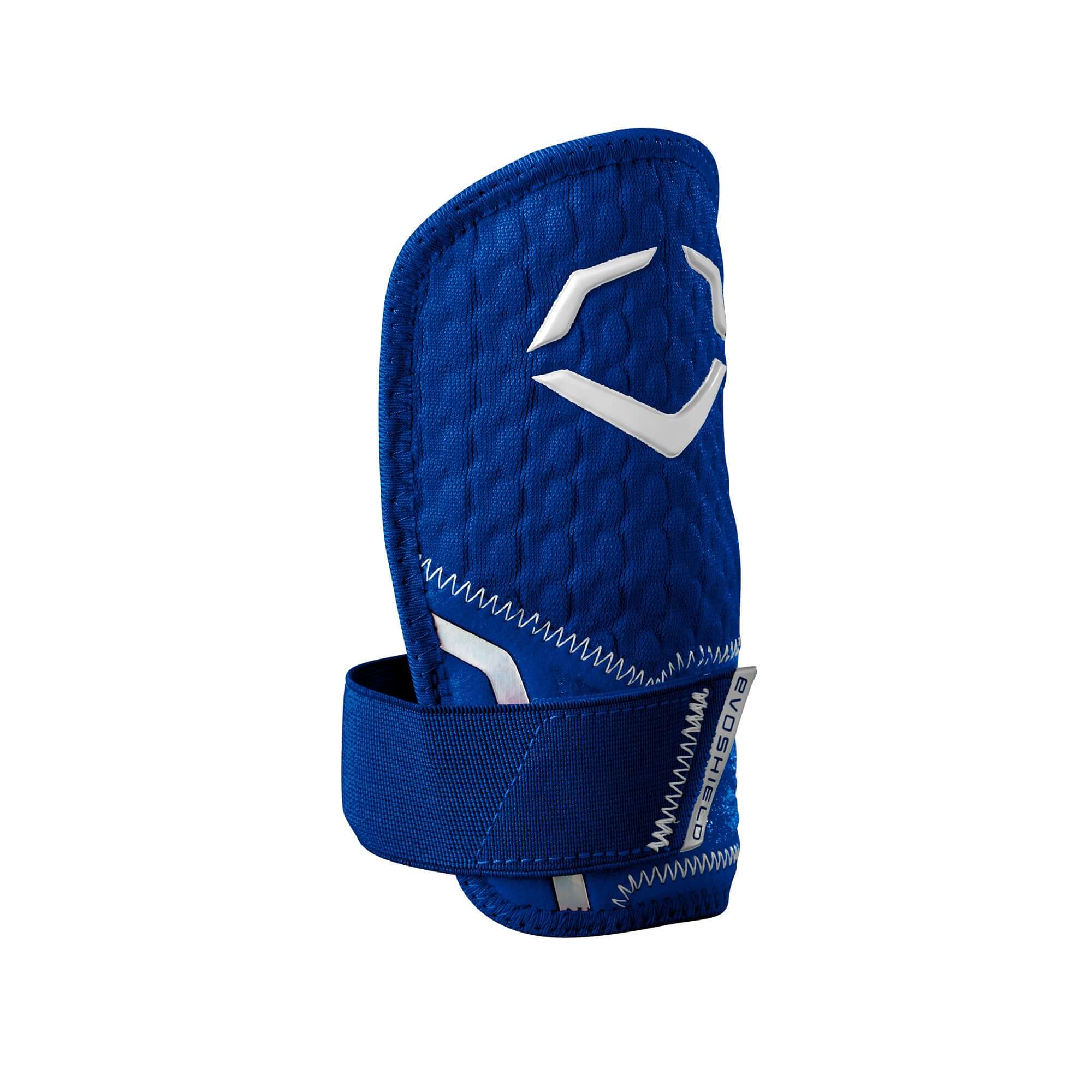 Evoshield Pro-SRZ 2.0 Batter’s Hand Guard in blue, featuring Gel-to-Shell® Technology for ultimate hand protection.