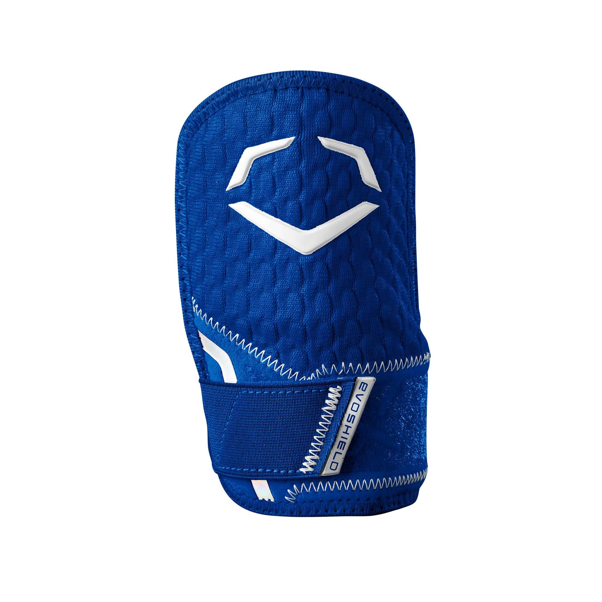Evoshield Pro-SRZ 2.0 Batter’s Hand Guard in blue, featuring Gel-to-Shell technology for optimal protection.