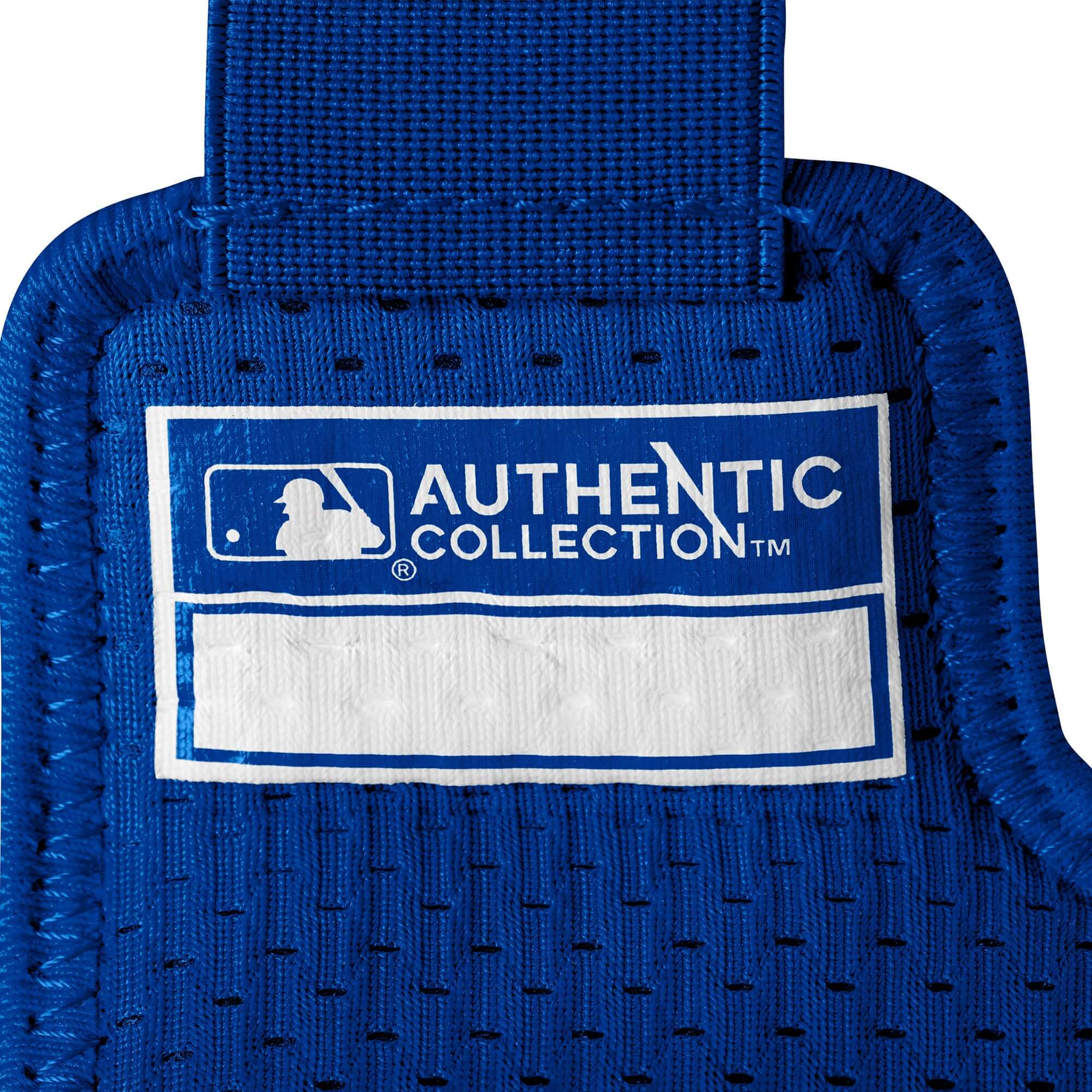 Authentic Collection label on Evoshield Pro-SRZ 2.0 Batter’s Hand Guard in blue fabric.